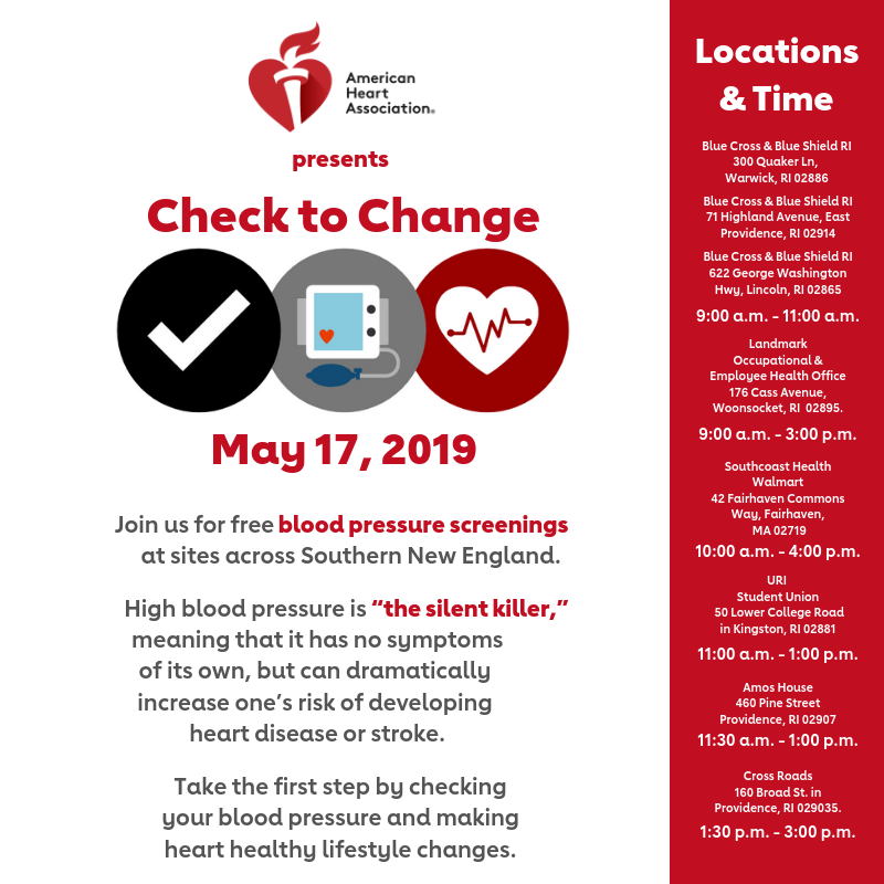 Check to Change to provide free blood pressure screenings in Southern New England
